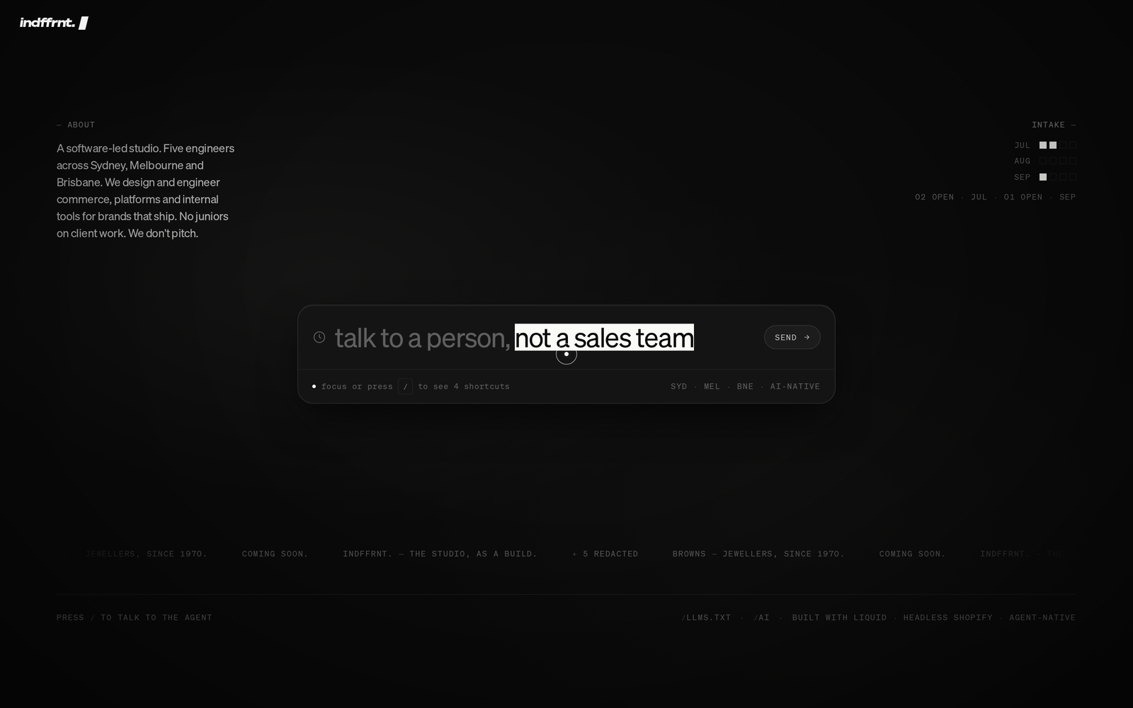 indffrnt. — the studio, as a build. — screen 1